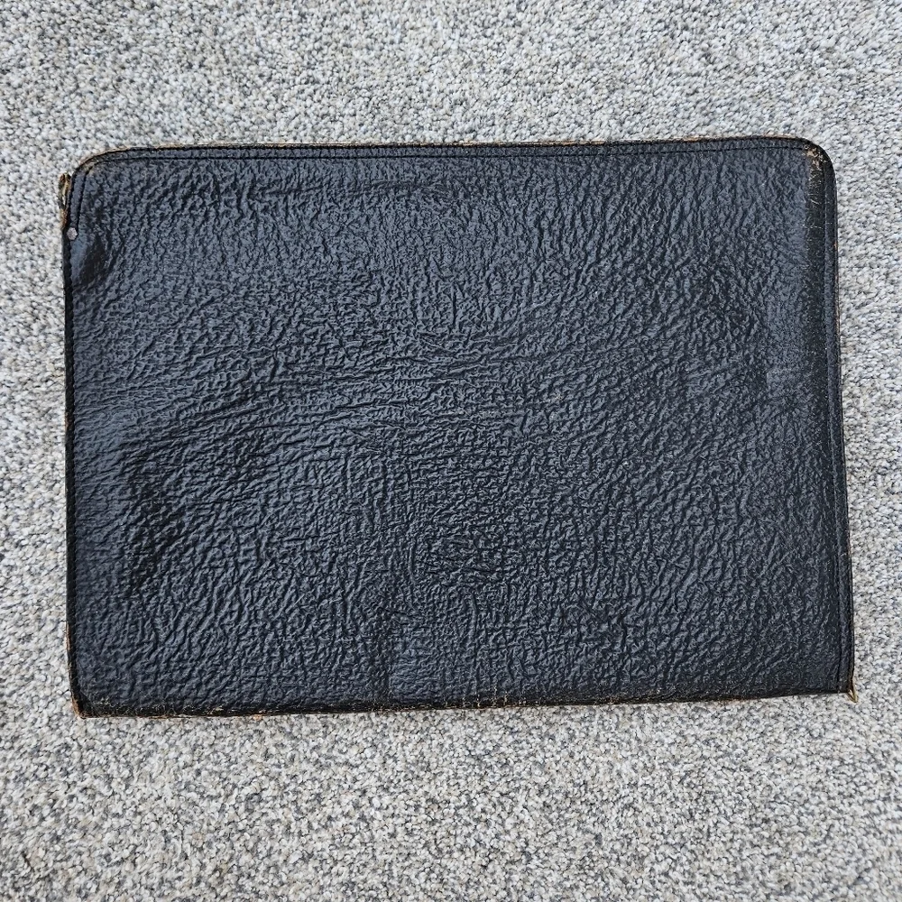 Vintage Black Leather Portfolio Folder Zip Around Document Holder Talon Zipper